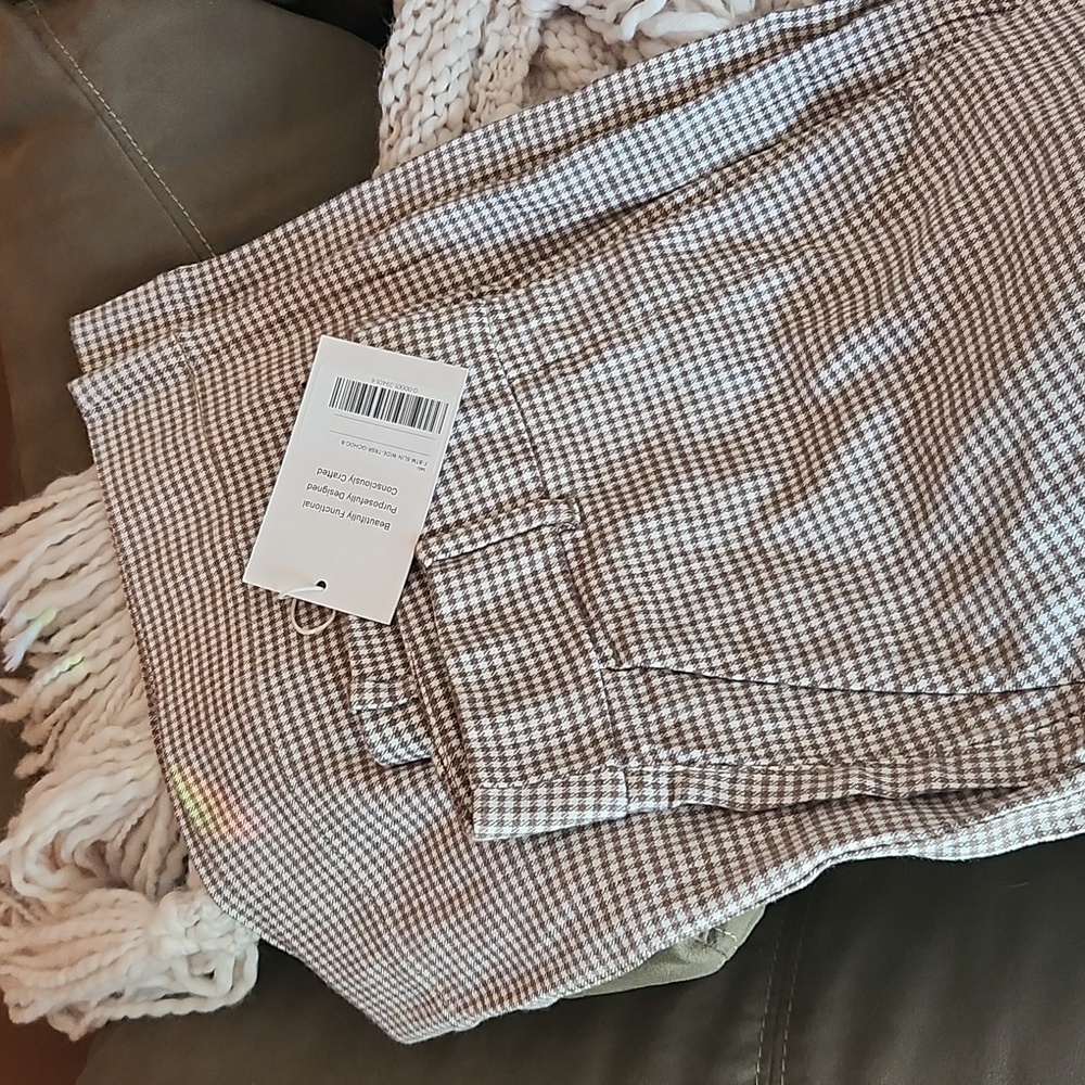 NWT Everlane Wide-Leg Pants in Stretch Linen, Deep Taupe Mini Gingham, Size 8 - Picture 11 of 14